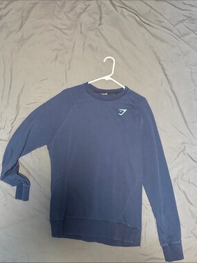Gymshark Navy Blue Pullover Sweatshirt with Teal Logo